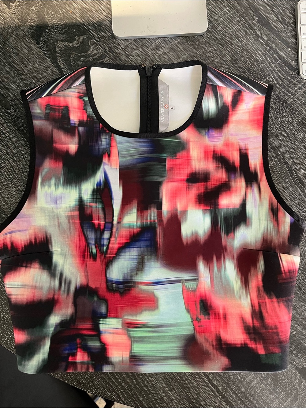 Clover Canyon Abstract Brushstroke Sleeveless Crop Top - Pink/Black/Green/Blue